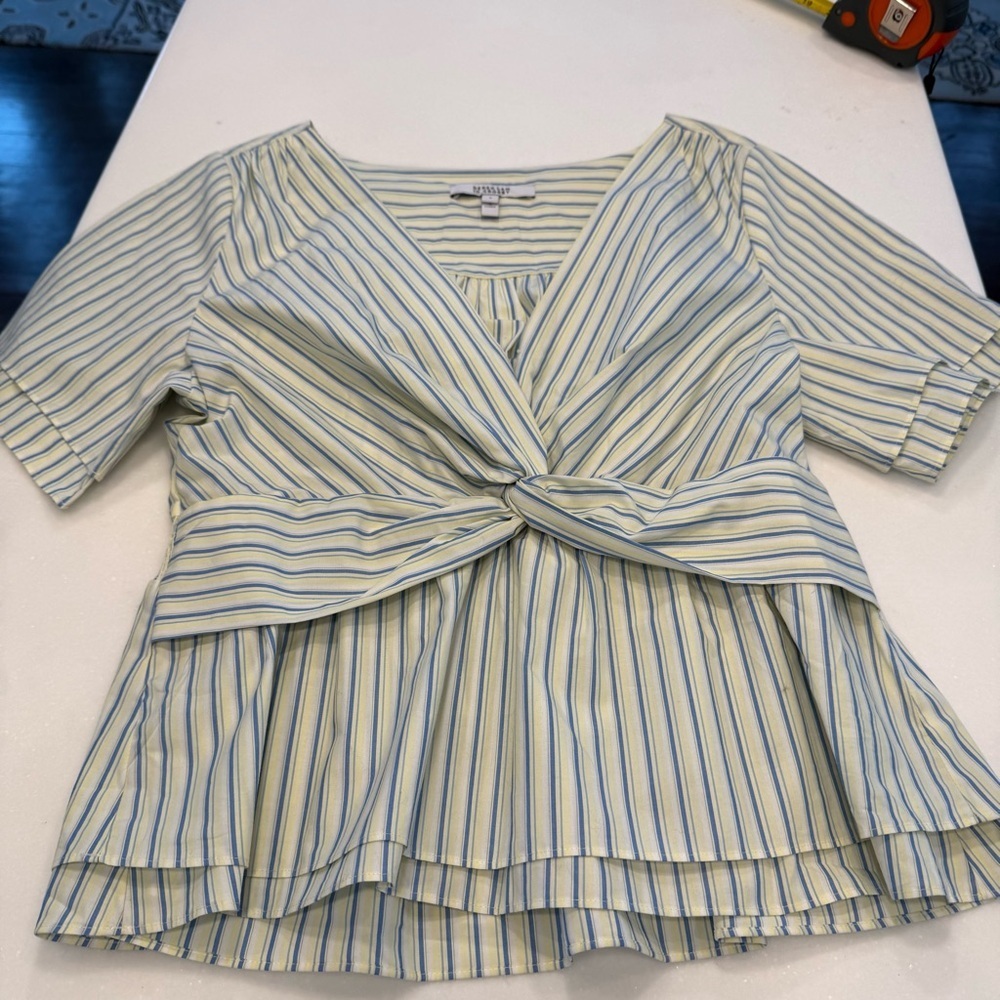 Derek Lam 10 Crosby Caspien Striped Twist-Front Peplum Blouse Sz 8 NWT